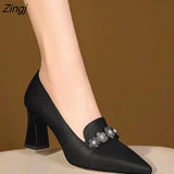 Toe Single Shoes Women Spring 2023 New Comfortable High-heeled Women's Shoes Thick Heel Small Leather Shoes Women
