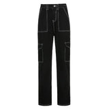 Women High Waist Pants Women Slim Denim Pocket Trouser Elastic Cargo Pant Girl Fashion Jeans Harajuku Style Pants