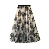 Yarn Dress Women's Half-Dress Autumn And Winter Long A Word Big Smash Flower Net White Skirt