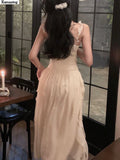 Women New Spaghetti Strap Midi Ruffle Dress Elegant Party Prom Slim One Piece Birthday Clothes