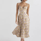 New Women's French Floral Dress Lady Open Fork Big Swing Hanging Dress Dress