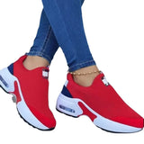 New Net Surface Flying Weaving Shoes Women's Leisure Air Cushion Sports Shoes Large Size Thick-Soled Mesh
