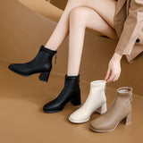 Zingj Boots And Ankle Boots Women Korean 2024 New Autumn And Winter Thick Heel Martin Boots Square Head Thin Boots Women Back