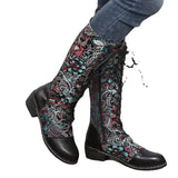 Zingj New Independent Station National Style Totem Women's Fashion Boots Square Heel Printed Large Size Martin Boots Middle Tube Knight