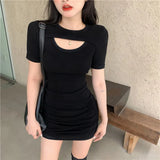 Women Skinny Hot Girls Sexy Club Street Bust Hollow Out Short Sleeve Thin Mini Female Abdomen Inside Clothing