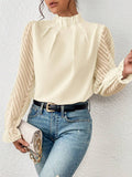 Women's Autumn And Winter New Half-High Collar Spliced Wave Chiffon Long-Sleeved Top