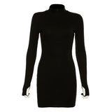 winter stretch Slim Soft Ribbed Knitted turtleneck dress woman 2023 fashion solid black casual bodycon Zip