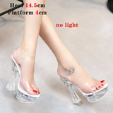 Square Heels Glowing Sandals Women Summer LED Flowers Transparent High Heels Shining Platform Thick Heel Ladies Banquet