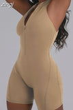 Summer Fitness Biker Romper Women Slim Sleeveless Backless Zipper Hollow Stretchy Playsuits Sportswear Overall
