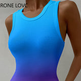 Women Gradient Color Elegant Tank Sleeveless Midi Sexy Bodycon Casual