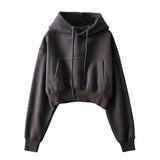 Women Solid Fleece Hoodies Clothing Long Sleeve Tops Loose Pocket Sweatshirt Female Casual
