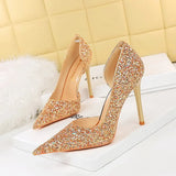 Zingj Sexy Nightclub Show Thin Department With High Heel Shallow Pointed Side Hollow Shining Sequined Single