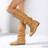 Large-Size Flat Bottom Boots 2025 Autumn And Winter New Round Head Folded High-Valley Knight Boots