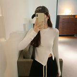 Collar Solid Color Forked Long-Sleeved Blouse Autumn And Winter New Spicy Girls Short Style Slim Irregular Long-Sleeved