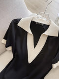 Summer Polo Collar Short Sleeve Knitted Dress Women Korean Fashion Casual Straight Loose Knitting Short