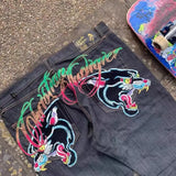 Autumn New Tiger Pattern Printed Jeans Men's High Street Fashion Slim Straight
