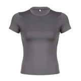 Zingj Spice Girl Wind Pure Color Short Sleeve Basic T-Shirt Women's New Round Collar Slim Bottom Jacket