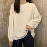 Long Sleeve T-shirts Women Basic Tops Lantern-sleeve Baggy Tshirts O-neck Preppy Style Casual Candy Colors Korean