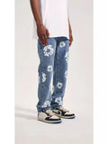 High Street Printing Wash Straight Street Clothing Slim Jeans Mid-Waist Casual Fashion