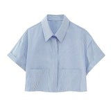 Women's Wear New Striped Poplin Short Shirt