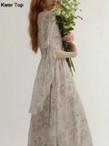 Vintage Floral Midi Dress 2024 Summer New Elegant Casual Beach Evening Party One Piece Dresses Woman Korean