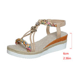 And Summer New Round Head Flat Bottom Heel Sandals Women Weaving Beads Toe Bohemian Thick-Soled Beach