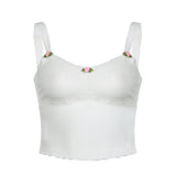 Girls Feel Special Texture Floral Vest 2024 Spring And Summer New Small Sexy V-Collar Slim Solid Color Halter