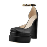 Onlymaker Square Toe Sandals Platform Thick High Heels Solid Mixed Colors Crystal Buckle Stain Sandals Graceful Women