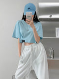 Crop Tops Women Summer High Waist Fashion T-shirt Egirl New Solid Cut Out Short Sleeve Tees