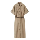 Lapel Dress Single-Breasted High-Waisted Thin Single-Breasted