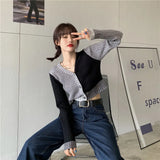 Cardigan Women Vintage Patchwork Harajuku BF Sexy V-neck Slim Sweaters Spring Autumn Long Sleeve Harajuku Fashion