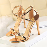 Zingj Fashion Sexy Nightclub Open Toe Metallic Cross Strap Heel High Heel Sandal Women's High