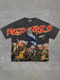 Vintage T-Shirt Men's High Street Creative Pattern Printing Round Collar Short-Sleeved Cotton Super Loose Short