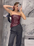Strapless PU Leather Asymmetrical Top- Outfit