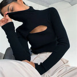 Turtleneck Sweater Women Winter Warm Jumper Long Sleeve Tops Slim Solid Hollow Clothes Female Slim Knitted Pullover