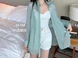 Women Blouses Solid Wear Early Spring Thin Pure Shirt Split Back Loose Sunscreen Long-sleeved Shirt Polo Collar Female