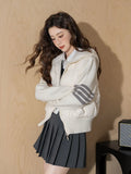 Autumn And Winter New Small Hooded Four Bars Down Jacket Female 2024 Korean Version Of Knit Sleeve Splicing Yoga Clothing Tide-Outfit