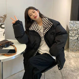 Checkered Collar Zip Up Padded JacketOutfit