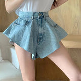 New Women Denim Shorts With Holes And High Waist Loose Tassel Jeans