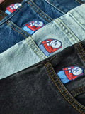 Street Boy Jeans Y2K Hip-Hop Cartoon Embroidery Vintage Blue Jeans Pants