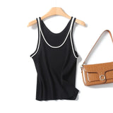 Basic Round Collar Sling Sleeveless Knitted T-Shirt In