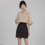 Kawaii Shirt Cat Printed Shirt Korean Style Chic Women Blouse Hawaiian Women's Summer Blouse Oversized