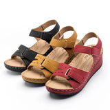 New Sandals Women's Slope Heel Magic Buckle Hollowed-Out Large Size Leisure Sandals