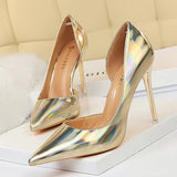 Zingj Metallic High Heels With High Heels Shallow Pointed Side Hollow Out Sexy Nightclub Women's Singles