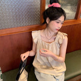 Women Flying Sleeve Loose Sweet Casual Summer All-match Tops Korean Style Students Chic Tender Solid Clothes