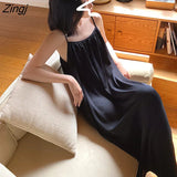 Dress Women Chic Pure Holiday Summer Simple Sleeveless Backless Design Ladies Sundress Loose Maxi Vestido All-match