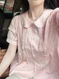 Pleated Solid Sweet Women Shirt Simple Kawaii Cute Blouse New Fashion Fairy Grunge Blusas De Mujer Y2k