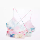 Spring Laminated Decorative Print Mini Suspender Dress