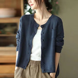 Zingj 2024 New Art Retro Cotton Thread Knit Cardigan Female Round Collar Long Sleeve Coat Fashion Casual Outside-Outfit