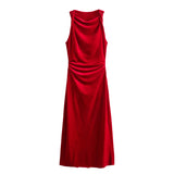 New Velvet Sleeveless Pleated Midi Dress